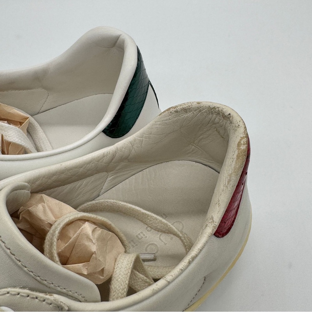 Authentic Gucci Ace Bee Embroidered Leather Sneakers White Men's IT 8 US 8.5 - Picture 9 of 16